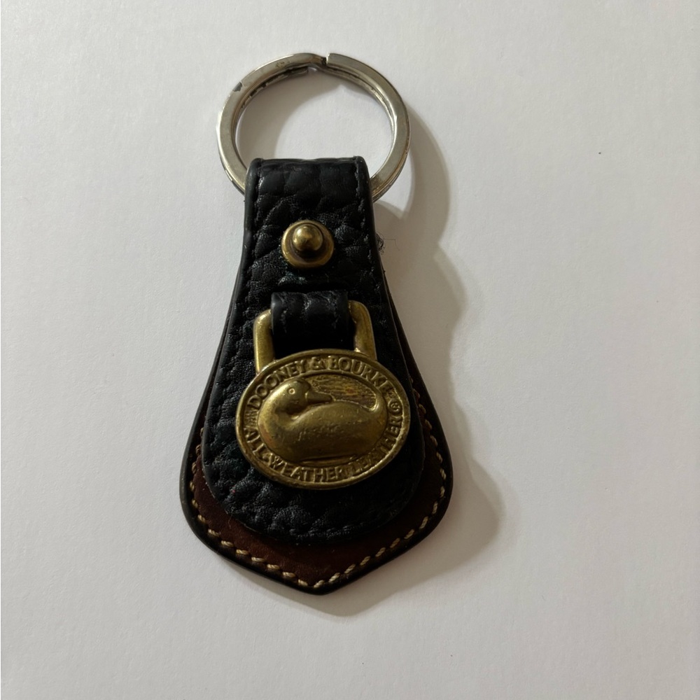 VTG Dooney & Bourke Key Fob Ring Leather Gold Tone Duck Small Keychain